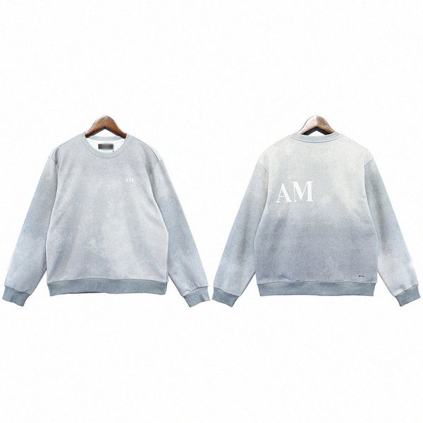 

a22 autumn and winter stir-fried color gradient crewneck printed pullover american retro heavy-weight terry jacket for men and women f6ds#, Black