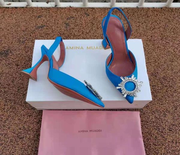 

fashion season shoes amina muaddi pumps 95 begum sling blue satin crystal slingback sandal heels real pos9680912, Black