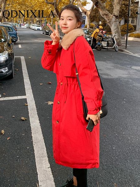 

leather winter clothes women coat 2022 very warm long oversize solid color parkas korea fashion chic elegance long jacket women, Black