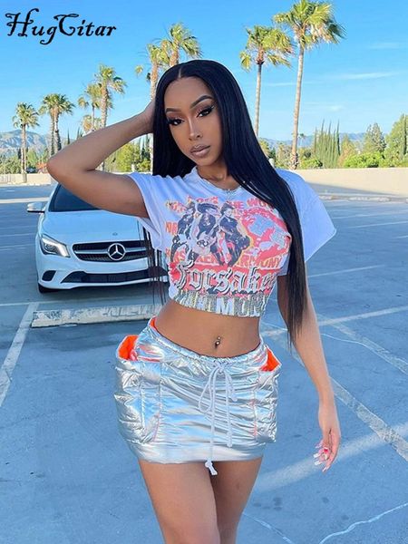 

dresses hugcitar holographic pocket high waist cargo mini skirt lace up drawstring streetwear festival y2k clothes club party vintage, White;black