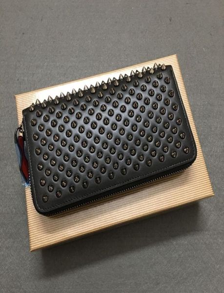 

2020 genuine leather luxury men long wallet multicolor fashion original box coin purse women red bottom rivet wallets2263769, Red;black