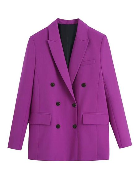 

pants evfer womens spring autumn fashion double breasted long purple jackets outwear office lady casual long sleeve loose blazers, White