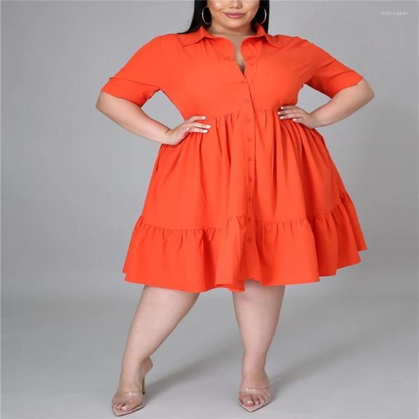 

plus size dresses blouse women summer buttons high waist elegant office ladies dress clothing vestidos oversized 4x 5xlplus meli223040, Black