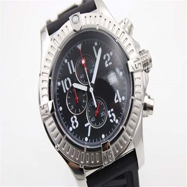 

new black dial seawolf watch rubber sea wolf quartz chronograph belt mens white stainless pointer watches men's sports wristw226t, Slivery;brown