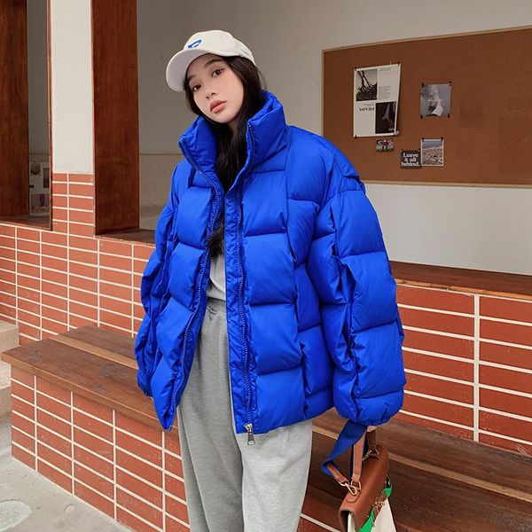 

leather women's thick warm cotton padded jacket autumn winter long sleeve knitted pattern quilted coat lady solid color padded outwear, Black