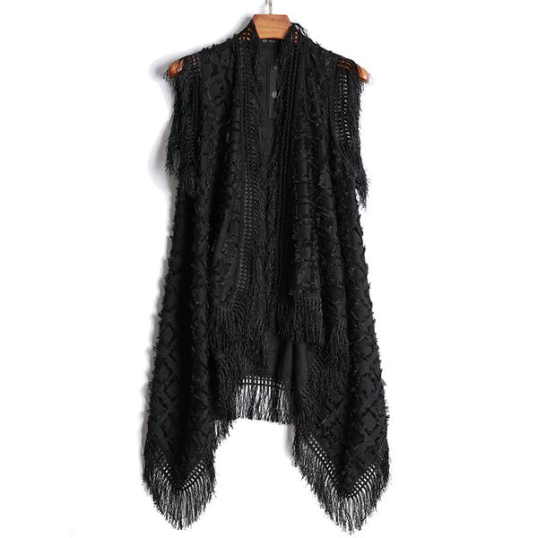 

men's vests spring autumn men fashion tassel punk hip hop long vest nightclub dj stage cloak costume casual sleeveless jacket waist coa, Black;white