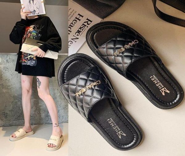 

slippers woman pu casual latest fashion slides women outdoor designer beach chain flip flops shoesslippersslippers2287523, Black