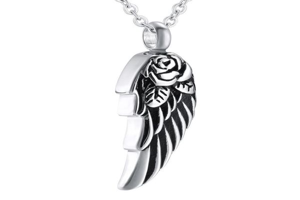 

angel wing with rose cremation urn pendant necklace stainless steel ash pendant memorial keepsake cremation jewelry6540878, Silver