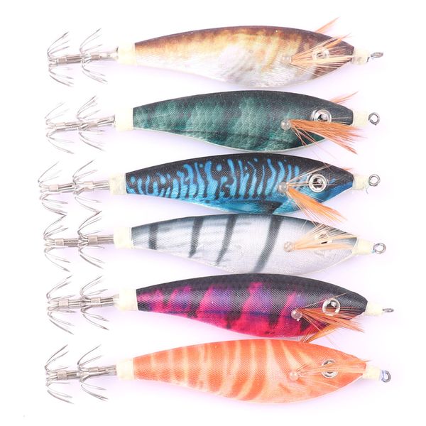 

300pcs luminous squid jigs glow wood shrimp with ocs squid jig hooks cuttlefish fishing lure 10cm 12g