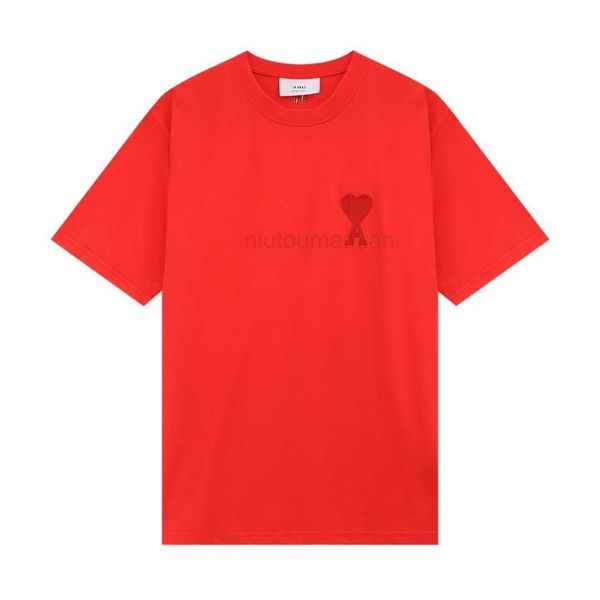 

t shirts for men women 23ss love neck amis solid color high pure cotton round short embroidery sleeved t-shirt spring/summer new pt9s, White;black