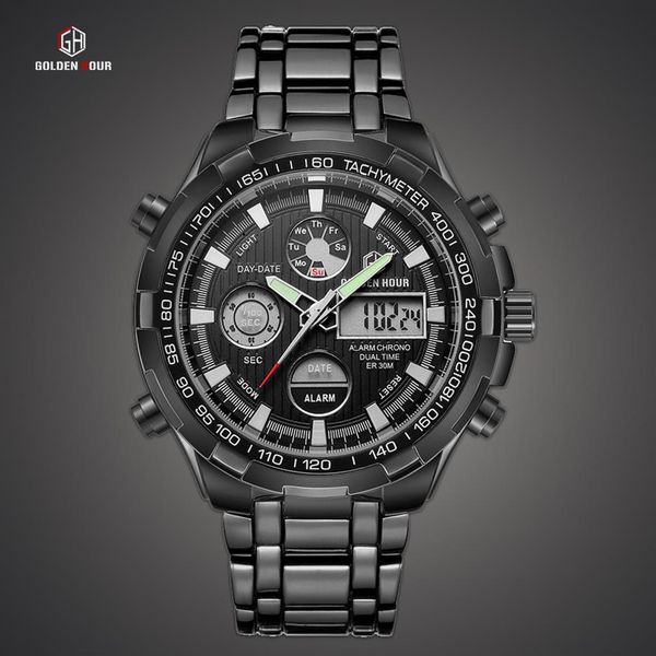 

goldenhour stainless alarm men's quartz watch sport man business male watches waterproof luminous military men wristwatch clo283e, Slivery;brown