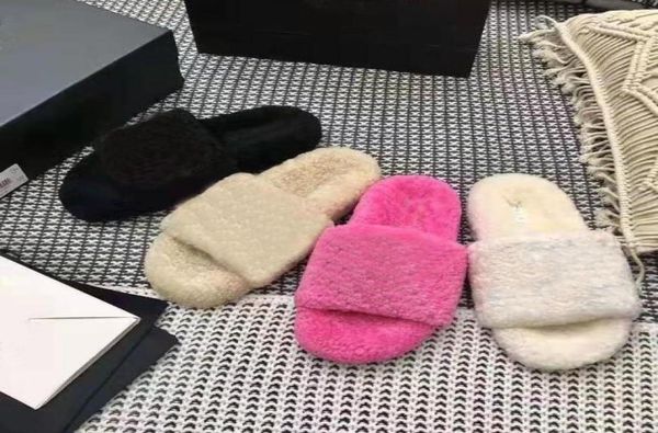 

luxurys designers women ladies wool slippers slides fur fluffy furry sandals michael warm comfortable fuzzy flip flop slipper shoe4163401, Black