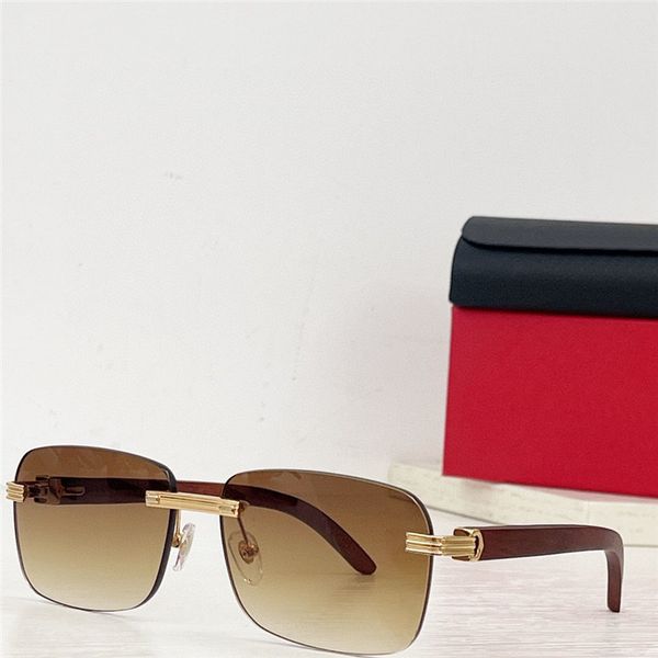 

brand design wood sunglass for men women sunglasses rimless frame wooden temples vintage uv 400 protection 18k gold men antireflection 0273s, White;black