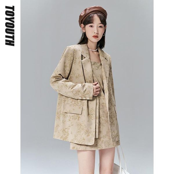 

pants toyouth blazer women 2022 spring long sleeve loose coat high hashion graphic print single breasted chic unique design outerwear, White
