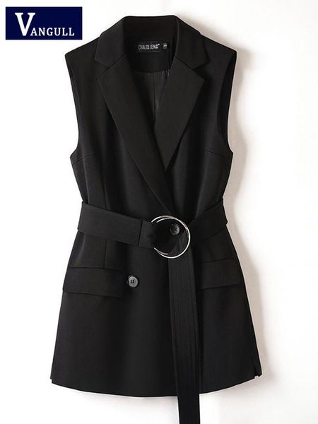 

vests vangull fahion black lace up vest women double breasted spring slim belt waistcoat female sleeveless turndown collar lady vest, Black;white