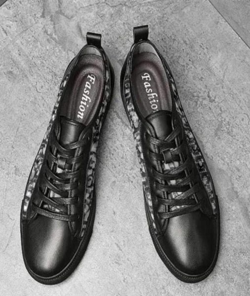 

men shoes pu leather print lace up round head flat bottom casual comfortable fashion chaussure homeme dh80316633461, Black