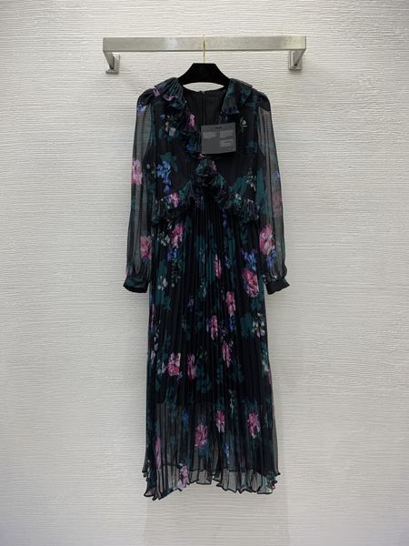 

street style dresses 2023 summer autumn ruffled long sleeve print fashion milan runway dress designer brand same style womens 0420-3, Black;pink