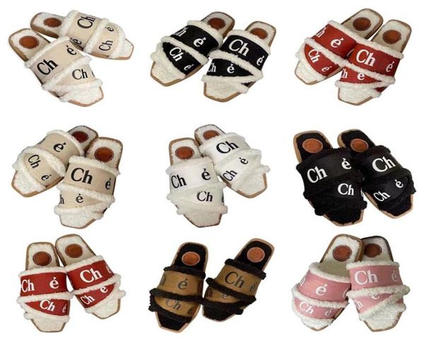 

slippers shearling slide designer sandals women rubber woody flat mules slides sail canvas white black womens fashion beach slippe9007396