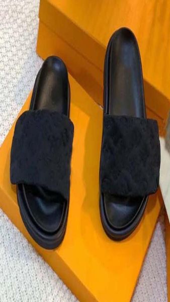 

woman slipper designer sandals ashion flat casual slippers genuine fabric printing flip flops size 3545 with box5387828, Black