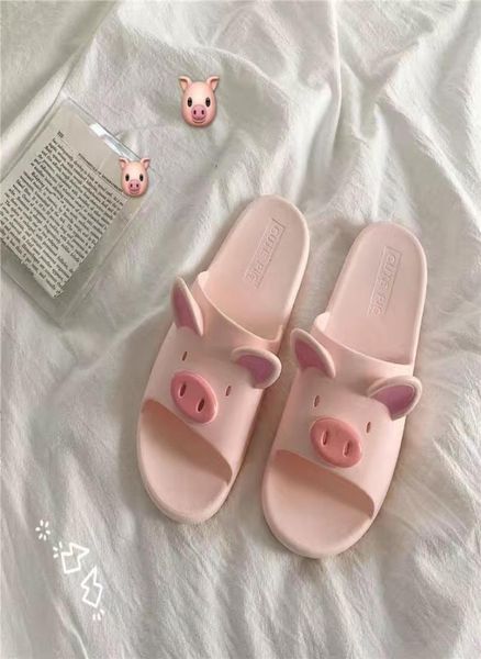 

slippers home women slides summer cute slippers flat shoes lovely pig cartoon shoes indoor nonslip bathroom sliders3857385, Black