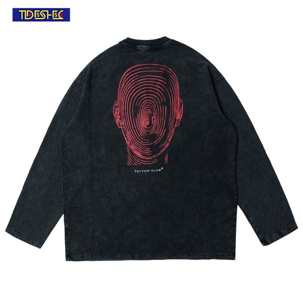 

men s t shirts harajuku oversized long sleeve t shirt textured shadow portrait printed t shirt hip hop streetwear cotton clothing 230420, White;black