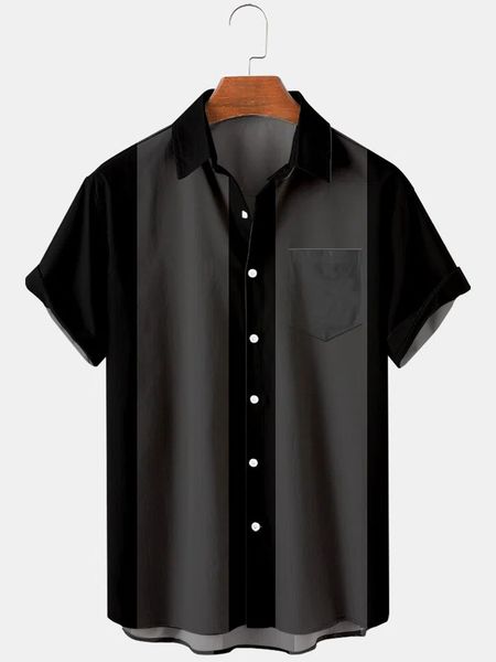 

men's casual shirts new basic 50s style bowling shirt for men striped casual breathable short sleeve shirts summer streetwear 230420, White;black