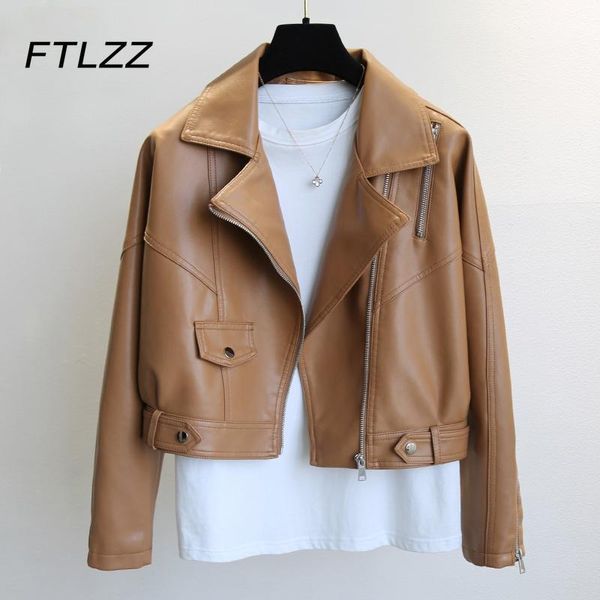 

jackets streetwear leather jacket for women fashion spring autumn zipper biker motorcycle faux leather coats ladies brown pu outwear, Black;brown