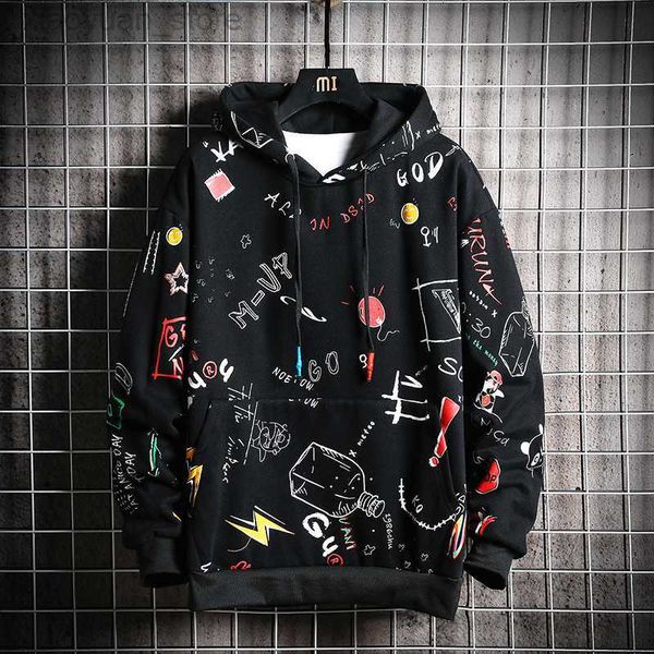 

men's hoodies sweatshirts spring autumn men's hoodies korean style fashion streetwear harajuku print hoodies men casual men clothi, Black