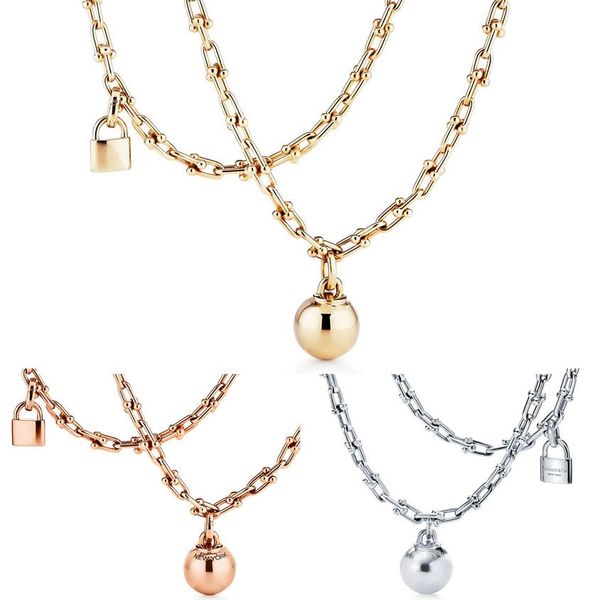 

fashion luxury necklace hardwear jewelry designer lock ball pendant horseshoe necklaces for women party rose gold platinum long ch284w, Silver