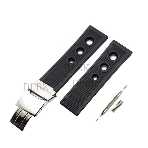 

22mm 24mm black hole section sport bracelet waterproof diving silicone rubber watch band strap stainless steel buckle for breitlin256e, Black;brown
