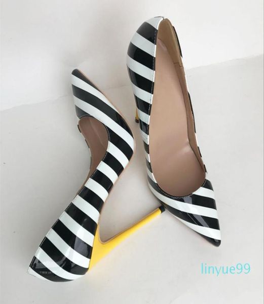 

designer striped heel shoesclassic fashion ladies shoes black white stripes pointy toe stiletto high heels1243661
