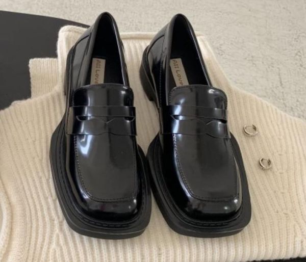 

square toe women loafer matt patent dress shoes british style woman work shoes2024290, Black