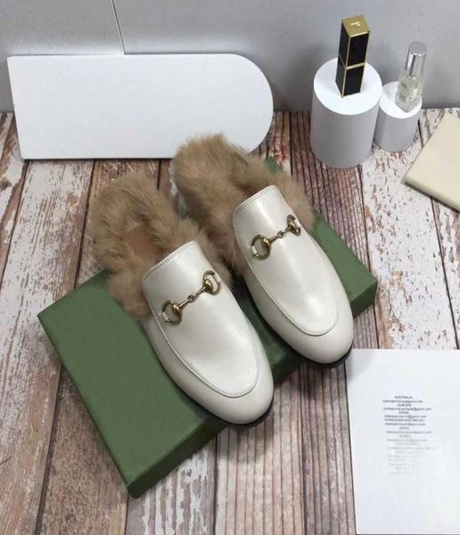 

designer princetown slippers fur mules men women loafers metal chain shoe lace velvet slipper with box4488185, Black