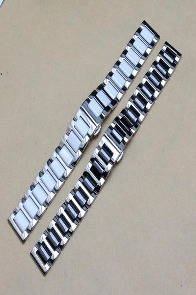 

new black white ceramic watchband with stainless steel silver metal watch band strap bracelet fit smart watch s3 14mm 16mm 18mm 204319603, Black;brown