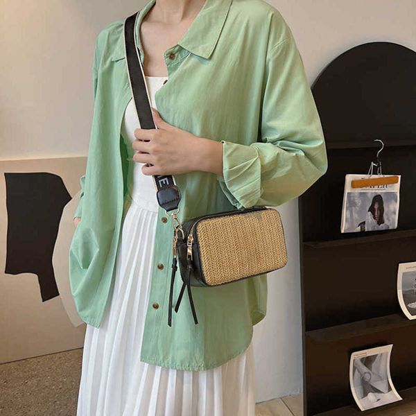 

straw bag snapsdesigner shoulder bag beach handbag women luxury color matching crossbody camera bags fashion messenger woven bags purse 2304