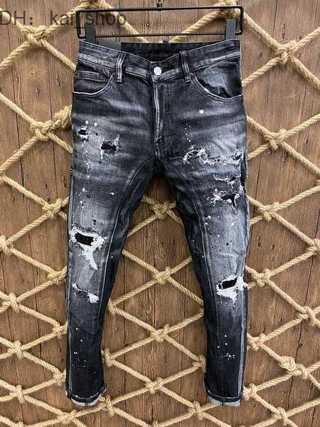 

men's jeans men hole light blue grey italia brand man pantalones largos de calle skinny slim d2 biker jean real p diamond-enrustado 91