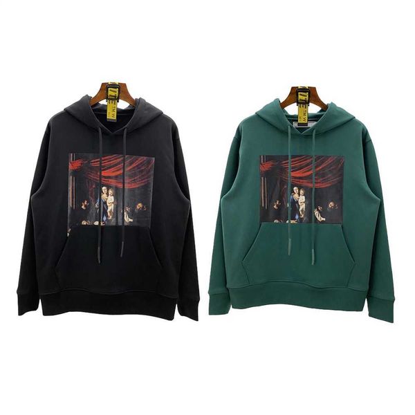

autumn and winter hoodies for men and women 100% cotton terry fabric high-definition oil painting printing pullover, Black