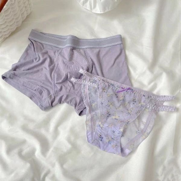 

women's panties 2pcs couple women men boxers shorts briefs lingerie japanese floral summer lace mesh boys girls lingeries femme underpa, Black;pink