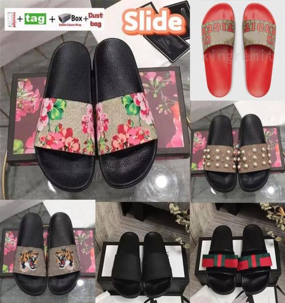 

designer slippers blooms slides men womens slipper rubber sandals summer sandal flat strawberry tiger bees green red white shoes f3637389, Black