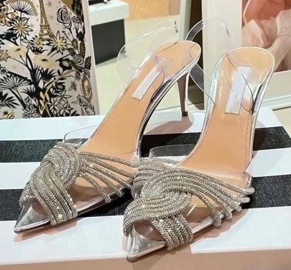 

elegant summer brands gatsby sandals shoes pointed toe slingback pumps crystal swirls pvc toecaps high heels dress party wed6311568, Black