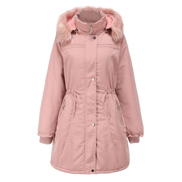 

leather quanss faux fur collar hooded parkas 2021 fashion women winter jacket thick plus velvet warm padded coats female casual outwear, Black