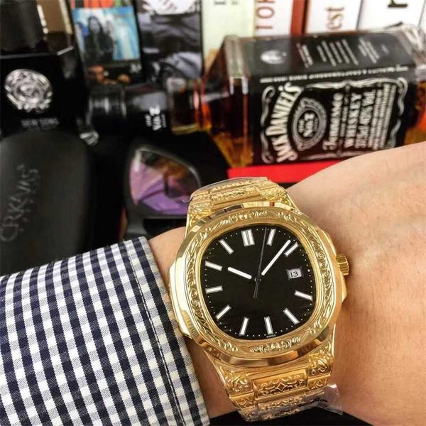 

milles watch business leisure mens fully automatic mechanical watch personalized calendar embossed steel band waterproof fashion mens watch, Slivery;golden