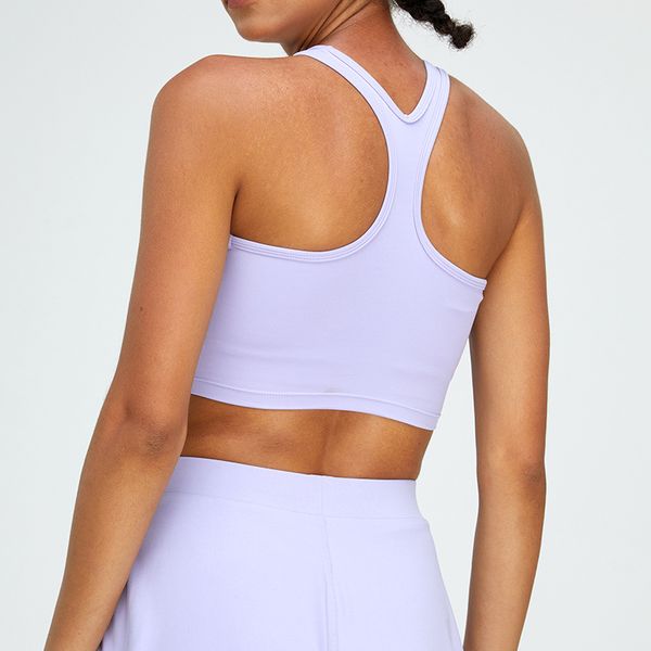 

new sports vest female nude feeling with chest pad i-type beautiful back yoga vest tight lulu fitness vest, White