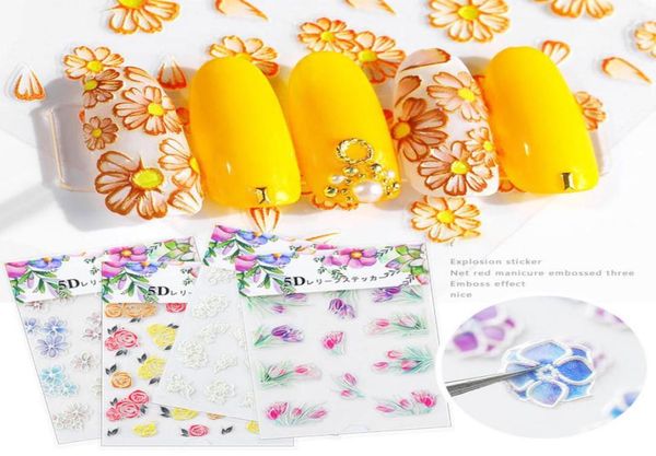 

acrylic engraved flower leaf 5d nail art sticker white pink rose emboss stickers diy nails decoration9131783, Black