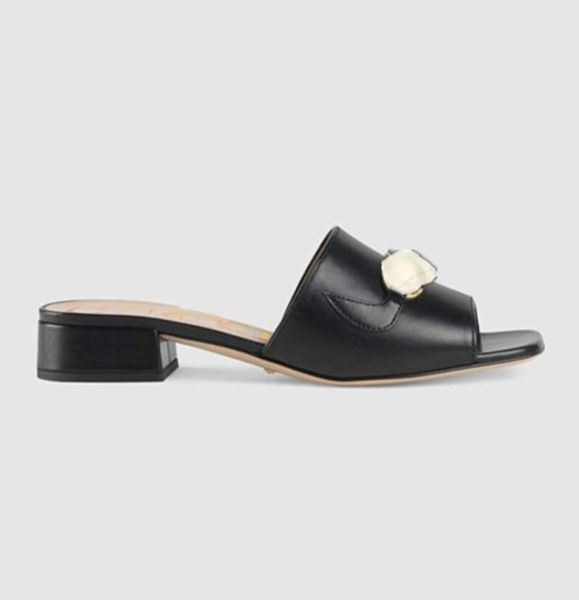 

2021 spring leather slippers soft cowhide lazy women shoes metal buckle beach slippers mules princetown classic lady slippers with1193287, Black