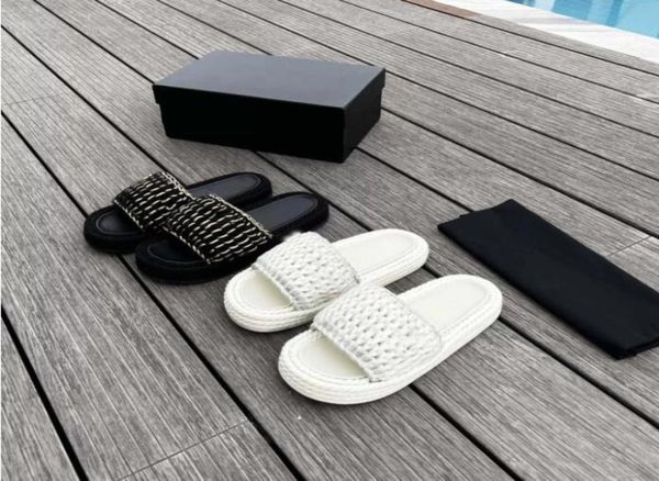 

mules women braided knit slippers designer luxury women outdoor shoes black white sandals lady slides beach casual shoe1381811