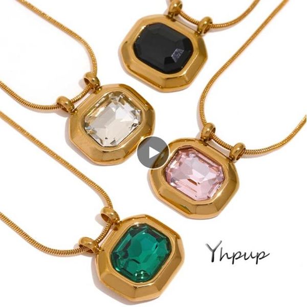 

stainless steel bling square pendant necklace 2022 shiny cubic zirconia stylish geometric waterproof charm collar jewelry310s, Silver