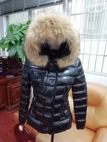 

parkas women's winter puffer jacket hooded slim big real fur short down coat female warm clothes snow suit casacos de inverno feminino, Black