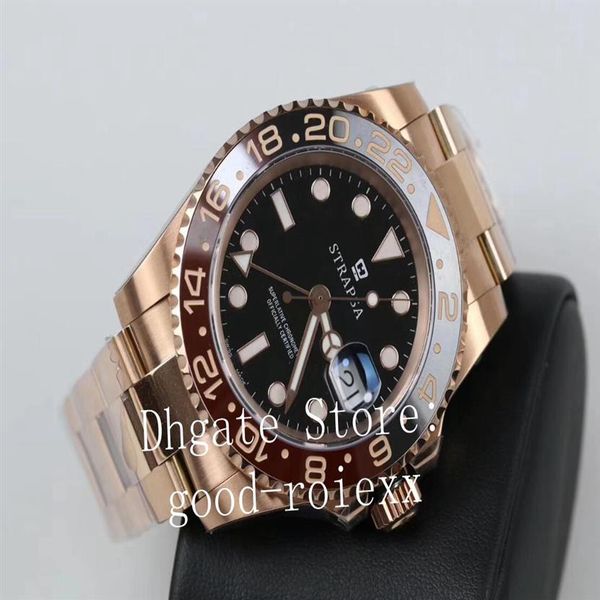 

luxury rose gold watch mens gm automatic cal 3285 black brown bezel cerachrom men gmt 904l steel 126715 chnr eta pepsi watches gmf2540, Slivery;brown