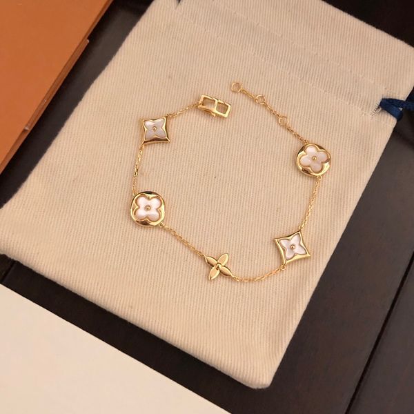 

luxury ladies chain design unique women's bracelet four petals made of white mother-of-pearl gold, Black